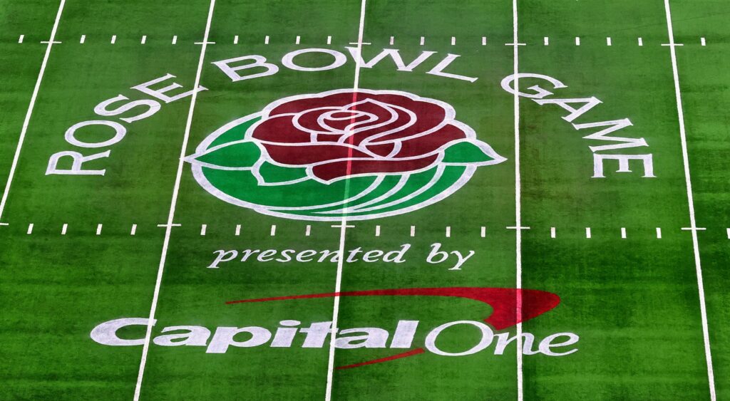 Rose Bowl logo shown on field.