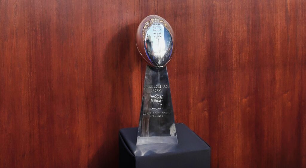 Super Bowl 58 trophy on display.