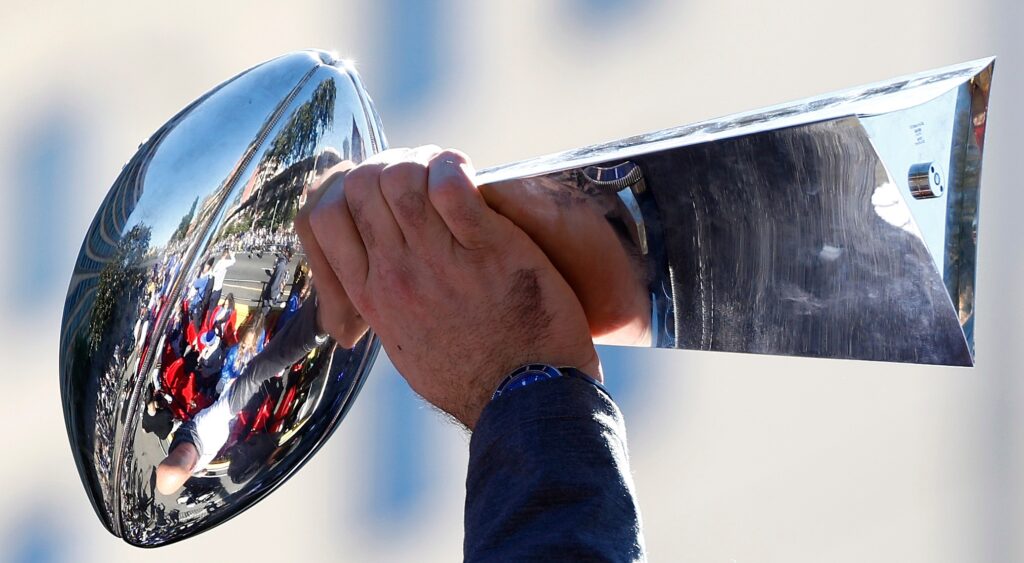 Lombardi Trophy being held by hand