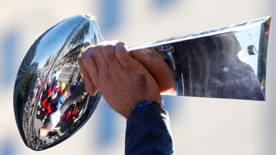 Lombardi Trophy being held by hand