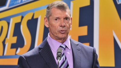 Vince McMahon speaking to reporters