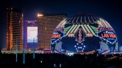 Las Vegas Sphere and hotels on strip