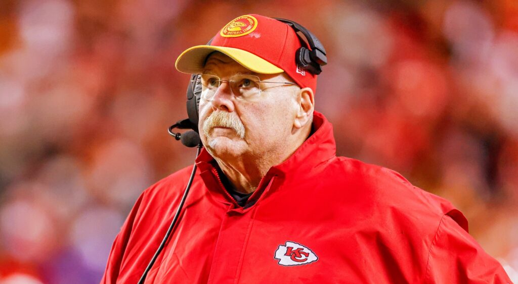 Andy Reid of Kansas City Chiefs looking on.