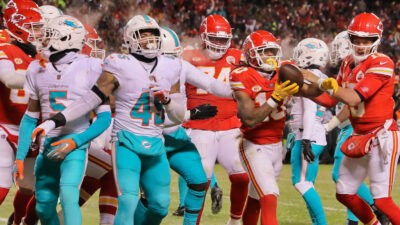 Isaiah Pacheco celebrating touchdown vs Dolphins