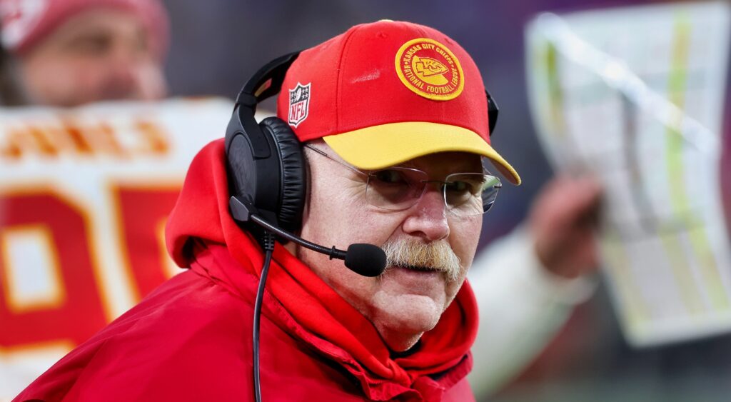 Andy Reid of Kansas City Chiefs looking on.