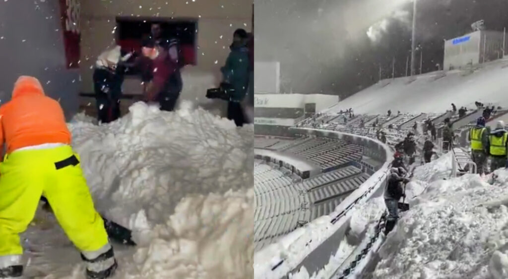 Photos of fans shoveling snow at HighMark Stadium