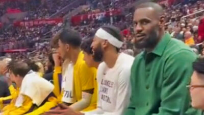 LeBron James staring at fan