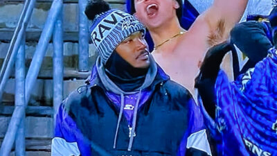 Fan resembling Martin Luther King Jr. at Ravens game