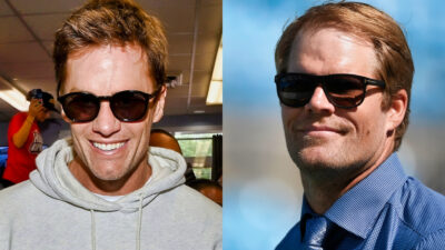 Photos of Tom Brady and Greg Olsen wearing sunglasses