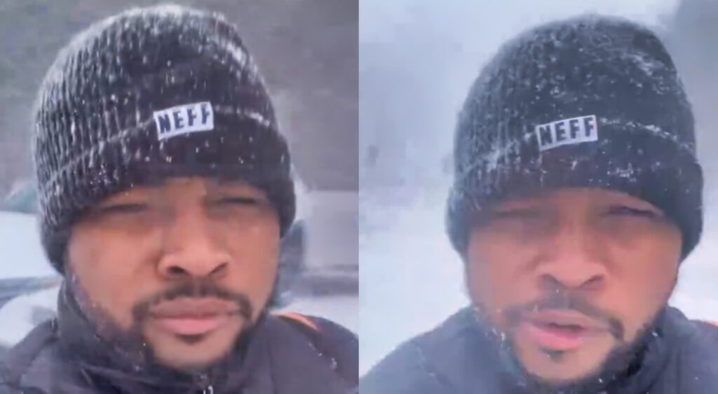 NFL reporter Cameron Wolfe in Buffalo blizzard.