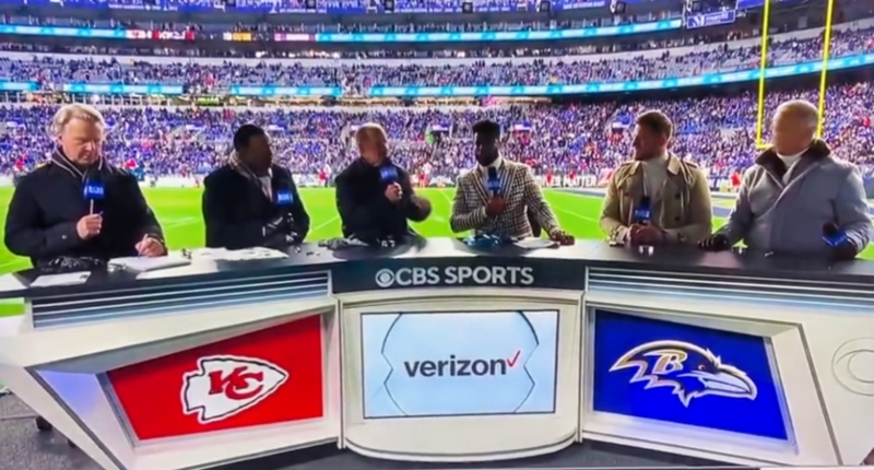 CBS NFL crew speaking during halftime.