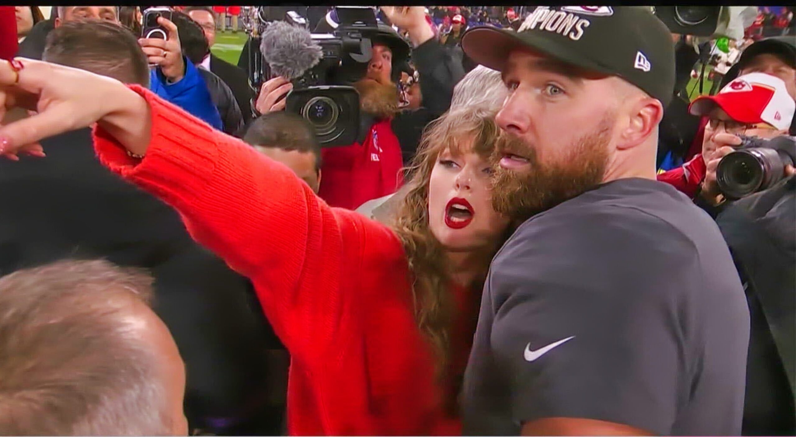 Taylor Swift, Travis Kelce Celebrated Super Bowl Berth With Kiss