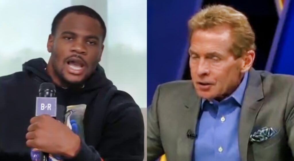 Dallas Cowboys star Micah Parsons (left) speaking on show. Skip Bayless (right) talking on "Undisputed."