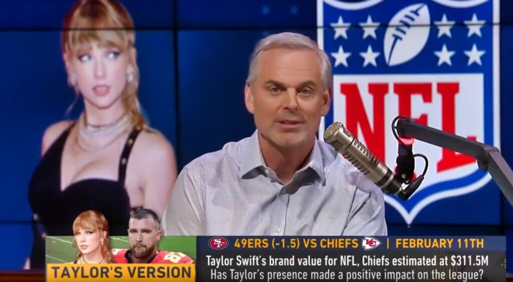Colin Cowherd on podcast speaking on Taylor Swift