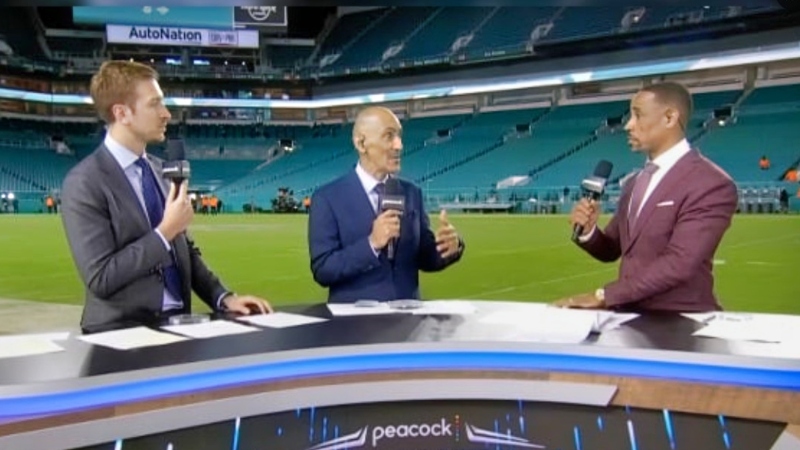 NBC "Sunday Night Football" commentators speaking on show.