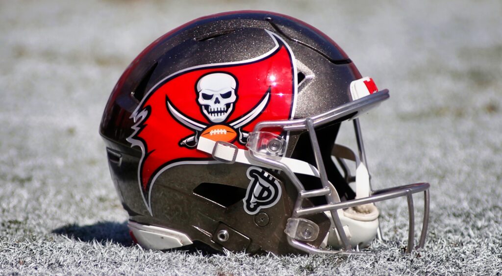 Tampa Bay Buccaneers helmet shown on field.