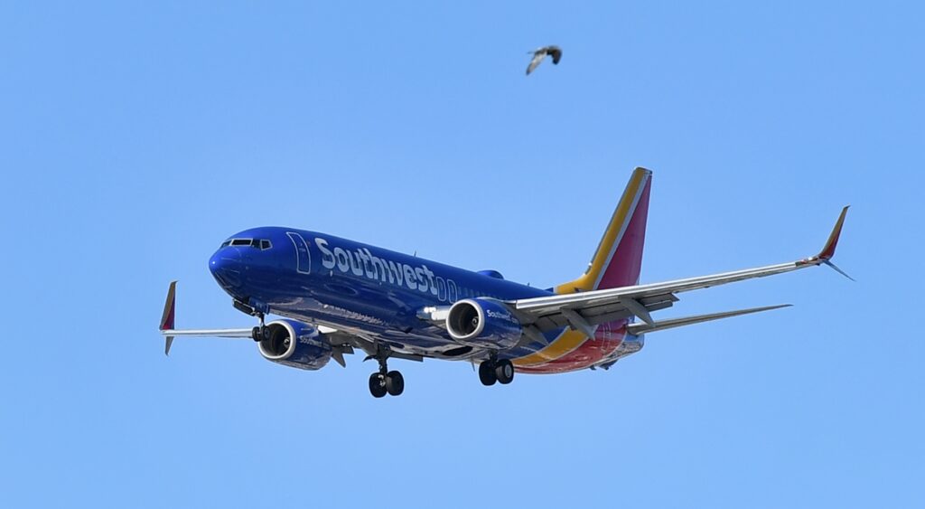 Southwest airlines flight in the air.