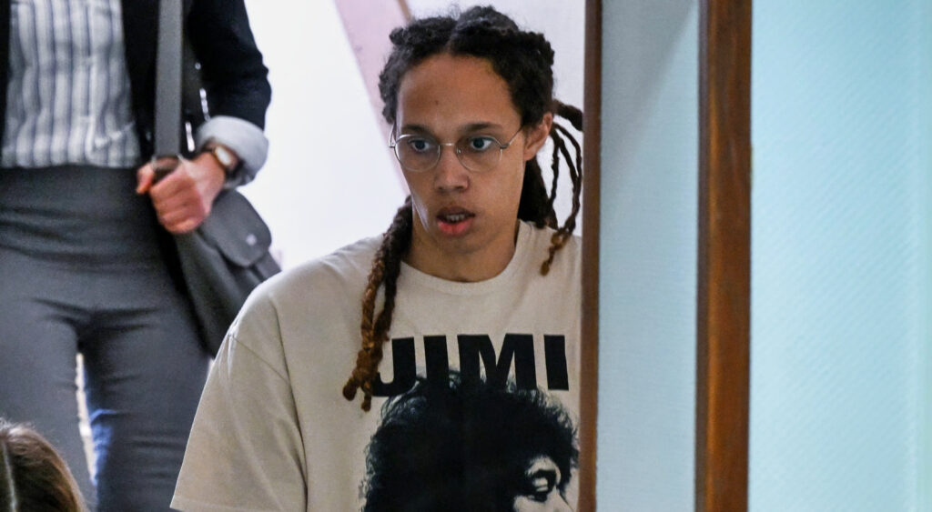 Brittney Griner with dreadlocks and spectacles