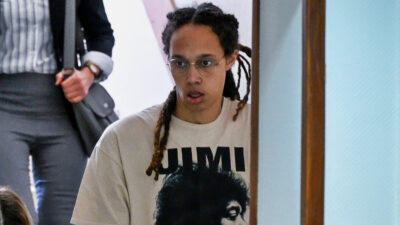 Brittney Griner with dreadlocks and spectacles