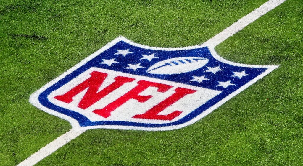 NFL logo shown on SoFi Stadium field.