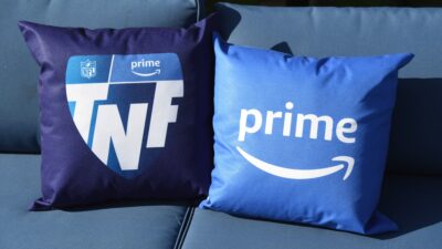 Amazon Prime logo on pillows