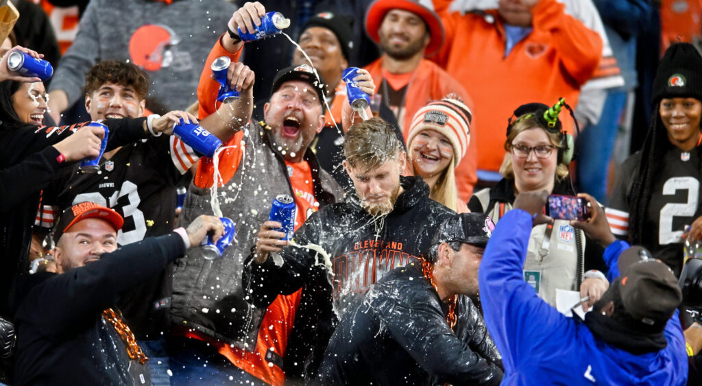 Cleveland Browns fans throwing beer