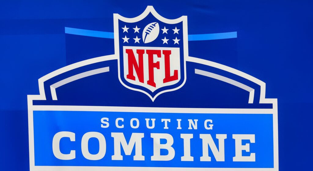 NFL Combine Logo shown at Lucas Oil Stadium.