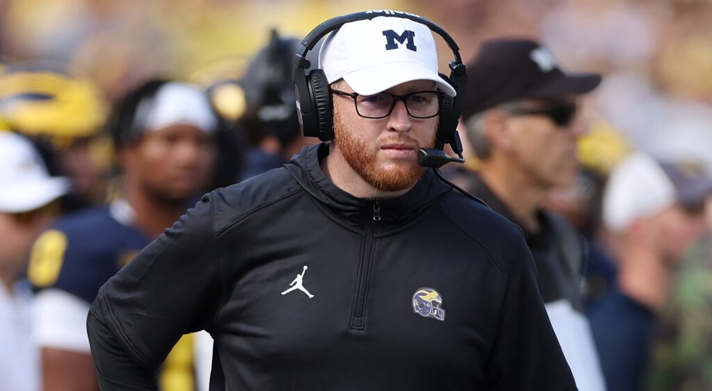 Jay Harbaugh on Michigan sidelines