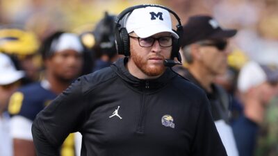 Jay Harbaugh on Michigan sidelines