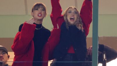 Taylor Swift and Brittany Mahomes celebrating
