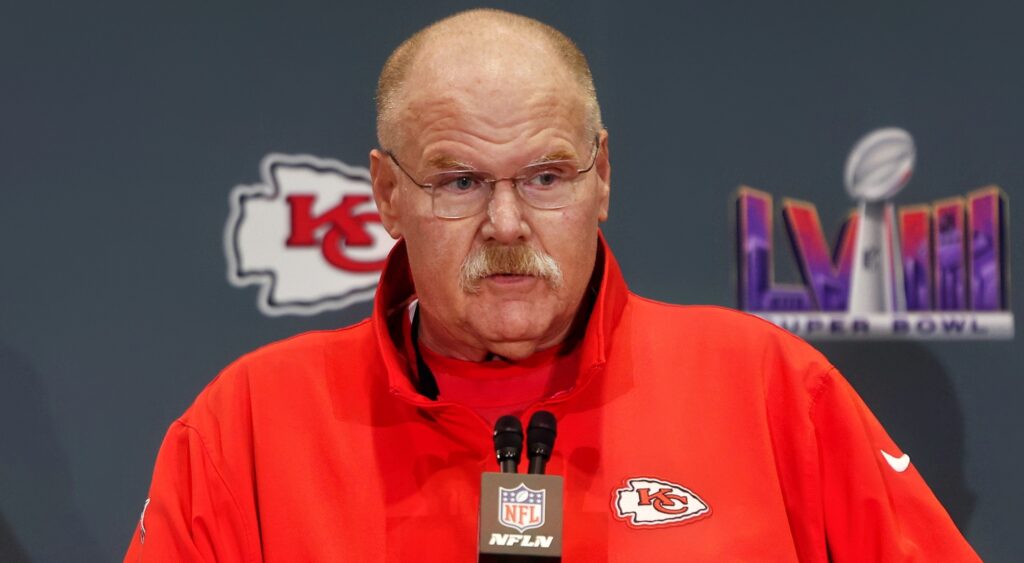 Kansas City Chiefs head coach Andy Reid speaking at press conference.