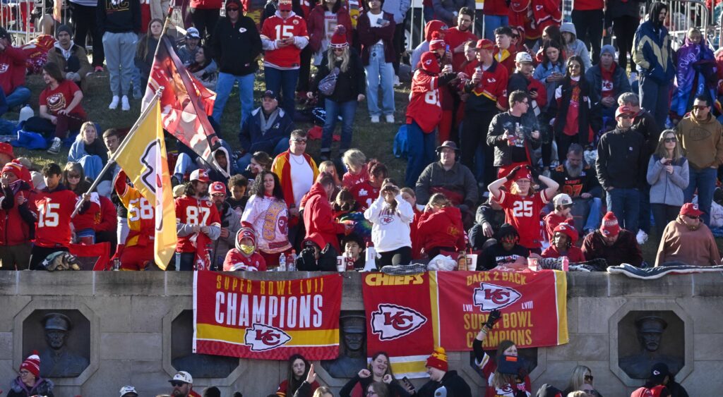 Kansas City Chiefs fans at Super Bowl parade.