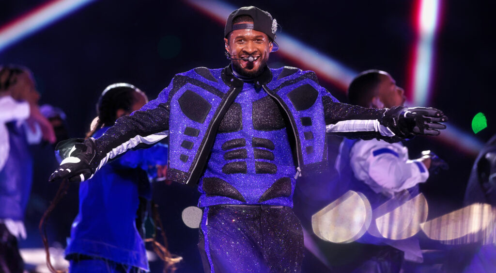 Usher performing at Super Bowl 58