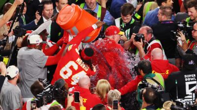 Andy Reid being doused with gatorade