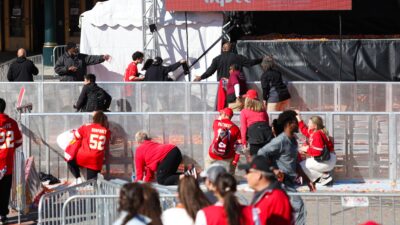 Chiefs fan ducking for cover after shooting