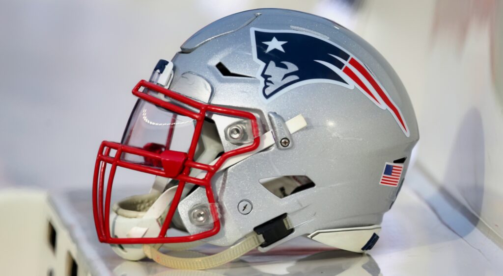New England Patriots helmet shown.
