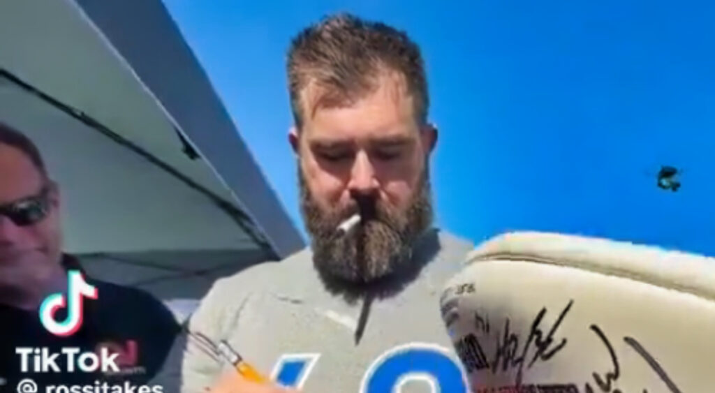 Jason Kelce signing autographs for fans