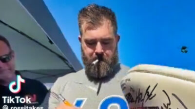Jason Kelce signing autographs for fans