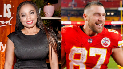 Photos of Jemele Hill and Travis Kelce smiling