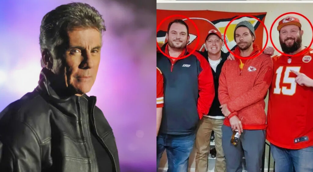 Photo of John Walsh in black jacket and photo of Chiefs fans who were found frozen to death