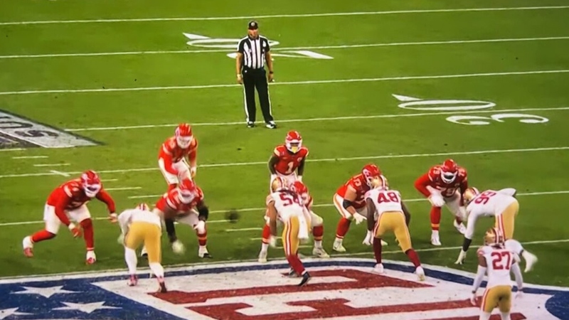 Kansas City Chiefs during offensive play in Super Bowl.