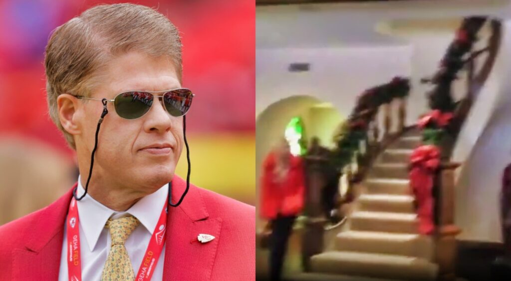 clark hunt in red suit. Arrowhead staircase