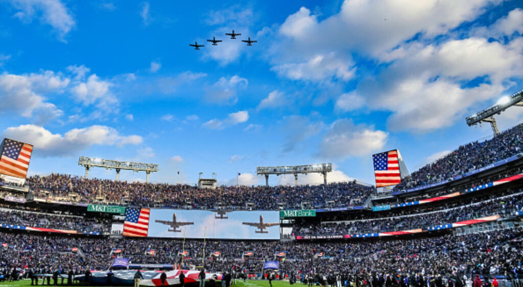 Aircraft flying over M&T Bank Stadium
