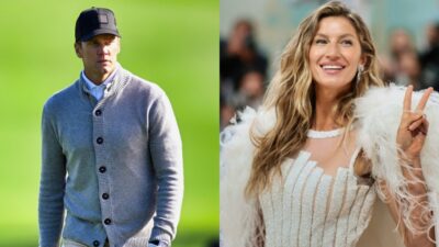 Gisele Bündchen posing at event and Tom Brady on golf course