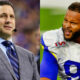 Photo of Adam Schefter in a suit and photo of Aaron Donald in a Rams uniform