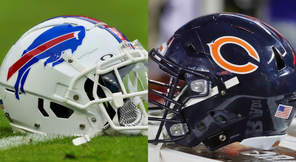 Photos of Bills and Bears helmets
