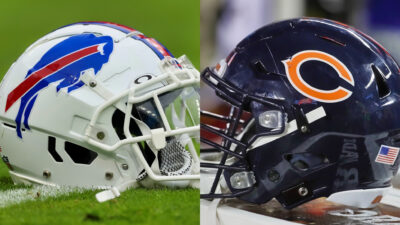 Photos of Bills and Bears helmets