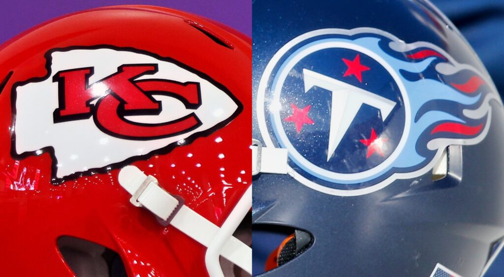 Kansas City Chiefs and Tennessee Titans helmets