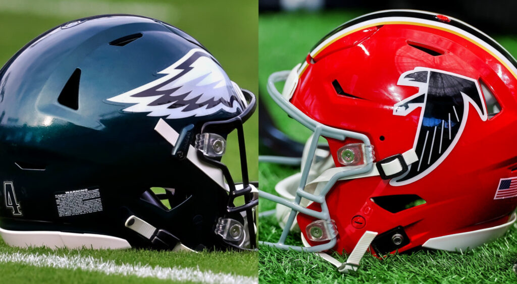 Photos of Eagles and Falcons helmets