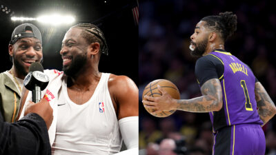 LeBron James-Dwyane Wade slam replicated by D'Angelo Russell in Lakers vs 76ers game